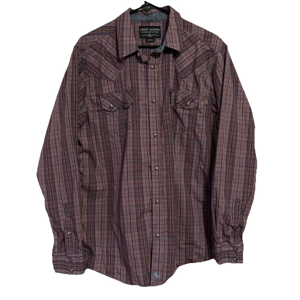 Cody James Pearl Snap Shirt Mens Size L Red Plaid Sawtooth Pocket‎ RN138823